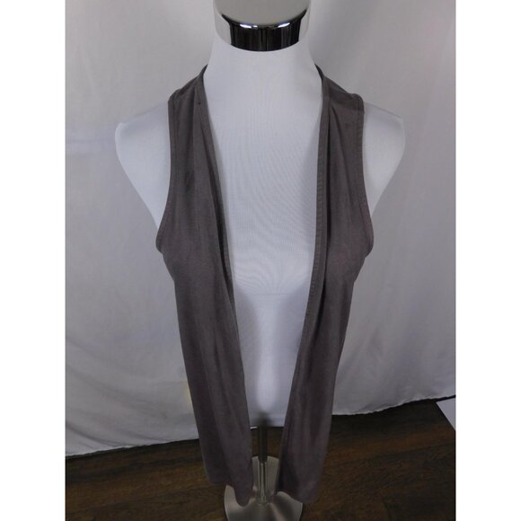 Cato Vest Womens Medium Taupe Open Front Sleeveless Laser Cut Back Faux Suede - Picture 2 of 12